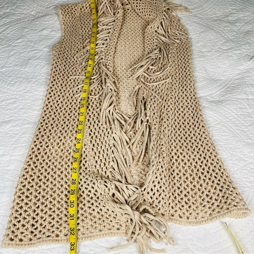 Minnie Rose Crochet Fringe Cardigan Boho 100% Cotton Vest Size S - Picture 9 of 9